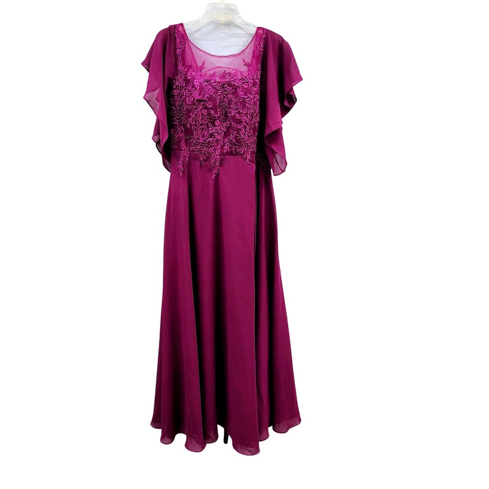 Prom Plum Purple Floral Embroidered Chiffon Lace Up Gown Dress Womens 12